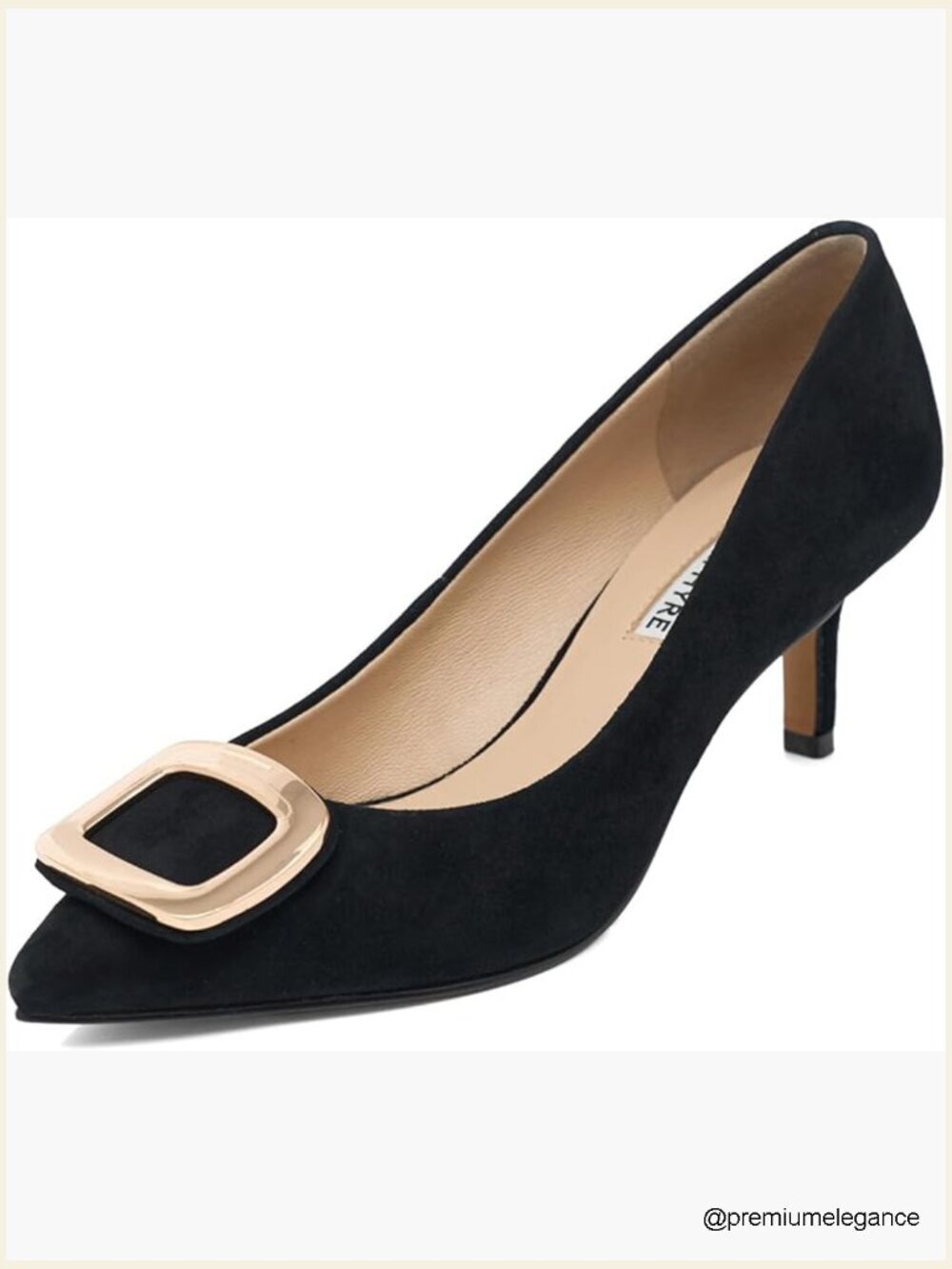 Genuine Leather Kitten Heel Pumps 2 Inch Pointed Toe Dress Shoes Buckle